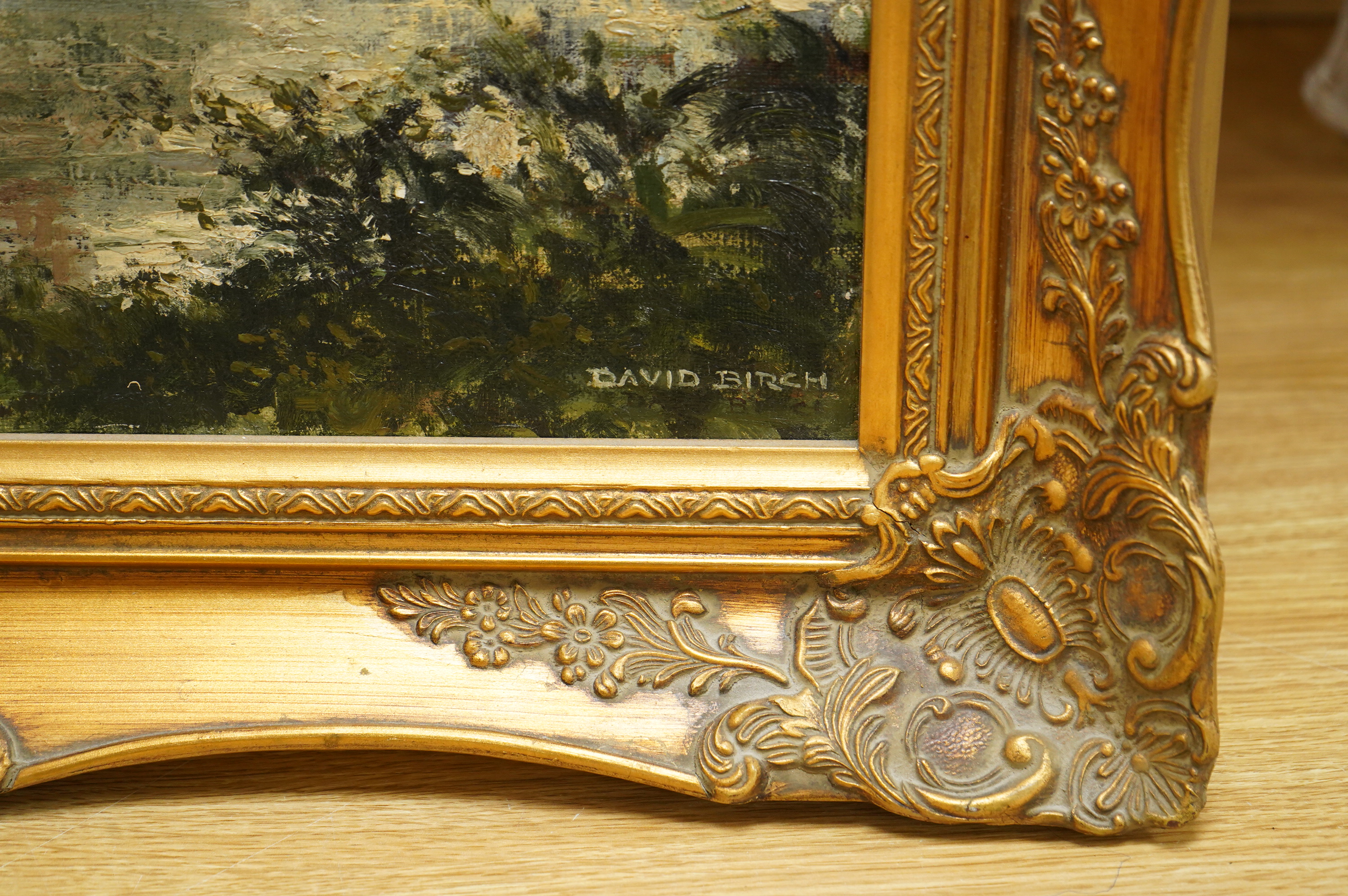William Henry David Birch, ROI (1895-1968), ‘Chepstow Castle’, signed, details and inscribed label verso, oil on board, 50 x 59cm, ornate gilt frame
